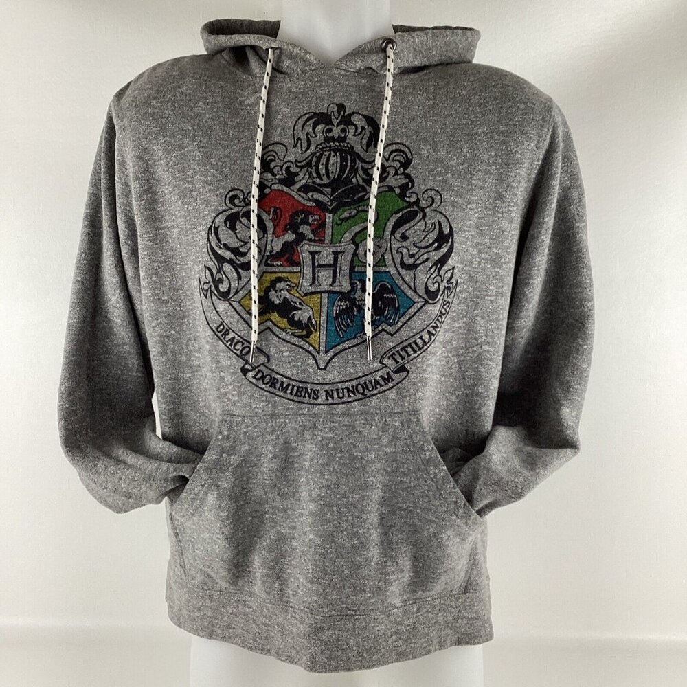 Harry Potter Hogwarts Crest Men's Small Gray Pullover Hoodie Sweatshirt - Picture 5 of 11